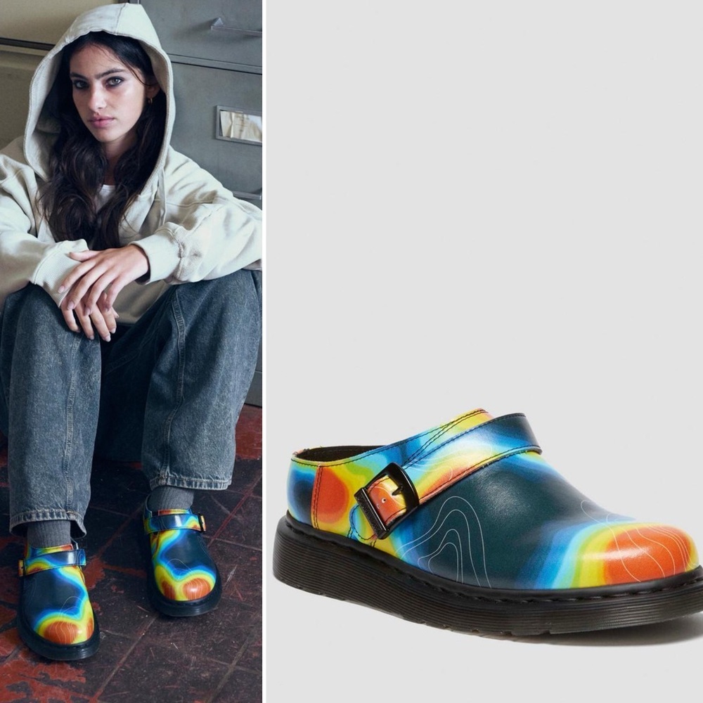 NEW Women DR MARTENS Isham Genix Nappa Leather Thermal Map Slingback Mule Sz 8